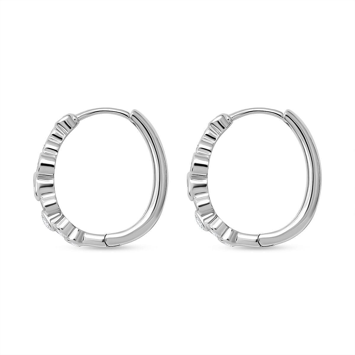 White Cubic Zirconia Hoop Earring in Rhodium Overlay Sterling Silver 2.02 Ct.