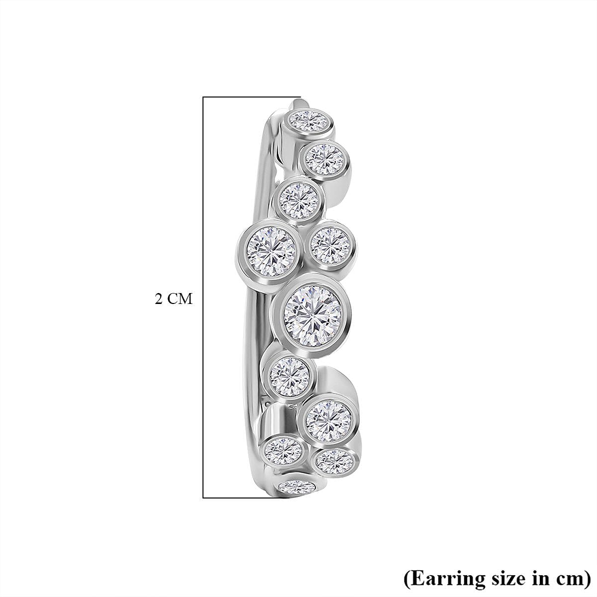 White Cubic Zirconia Hoop Earring in Rhodium Overlay Sterling Silver 2.02 Ct.