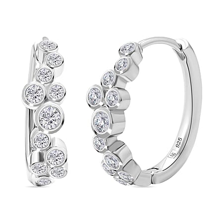 White Cubic Zirconia Bubble Hoop Earrings in Rhodium Overlay Sterling Silver 2.02 Ct.