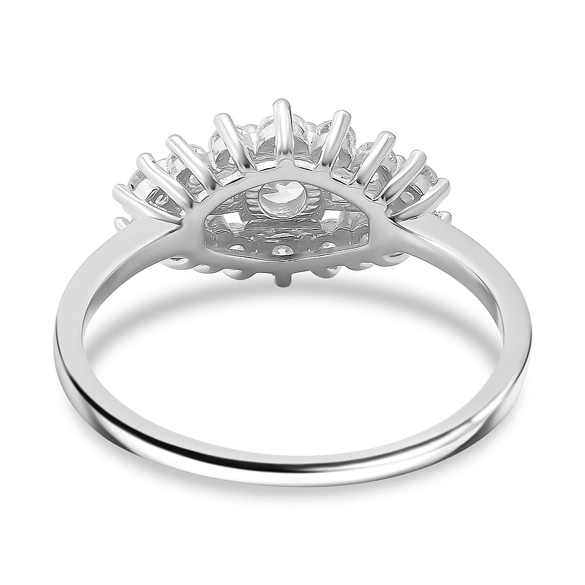 White Cubic Zirconia Boat Ring in Rhodium Overlay Sterling Silver 1.41 Ct.