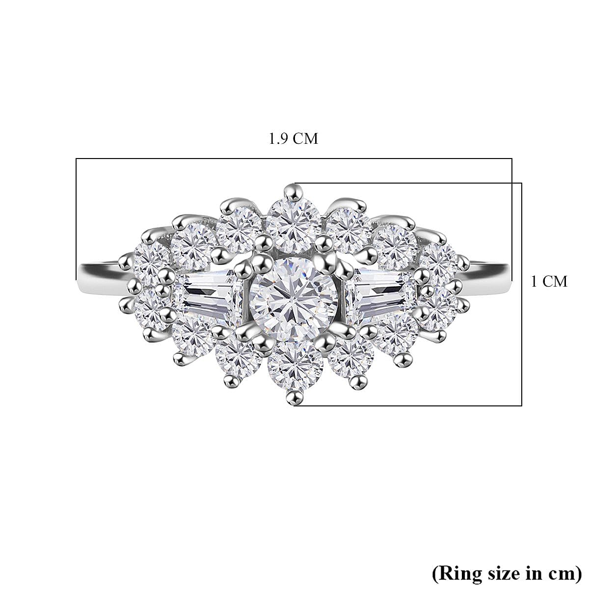 White Cubic Zirconia Boat Ring in Rhodium Overlay Sterling Silver 1.41 Ct.