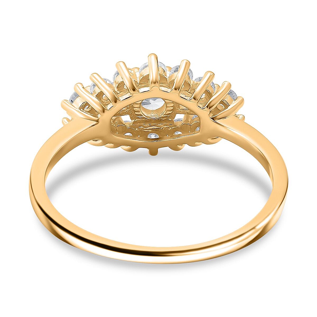 White Cubic Zirconia Boat Ring in Yellow Gold Plating Sterling Silver 1.41 Ct.