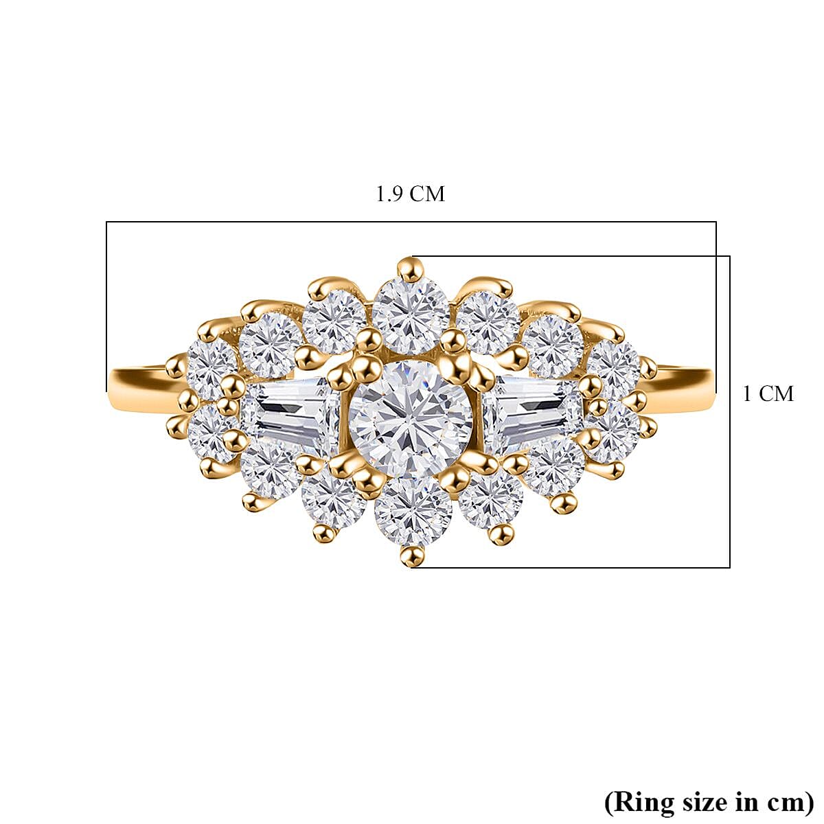 White Cubic Zirconia Boat Ring in Yellow Gold Plating Sterling Silver 1.41 Ct.