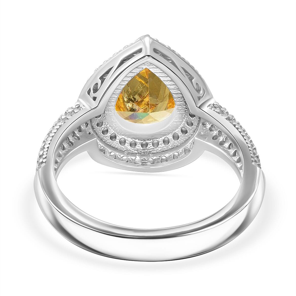 Canary Yellow Cubic Zirconia, White Cubic Zirconia Ring in Rhodium Overlay Sterling Silver