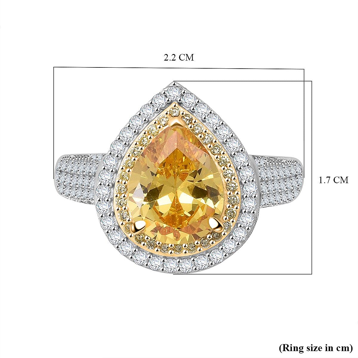 Canary Yellow Cubic Zirconia, White Cubic Zirconia Ring in Rhodium Overlay Sterling Silver