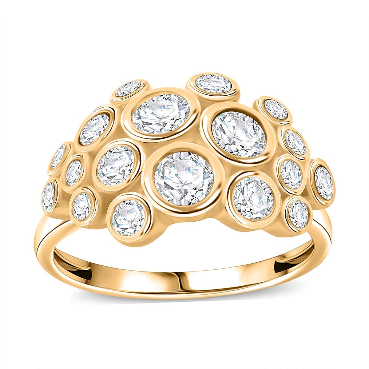 White Cubic Zirconia Ring in 18K Yellow Gold Vermeil Plating Sterling Silver 3.11 Ct.