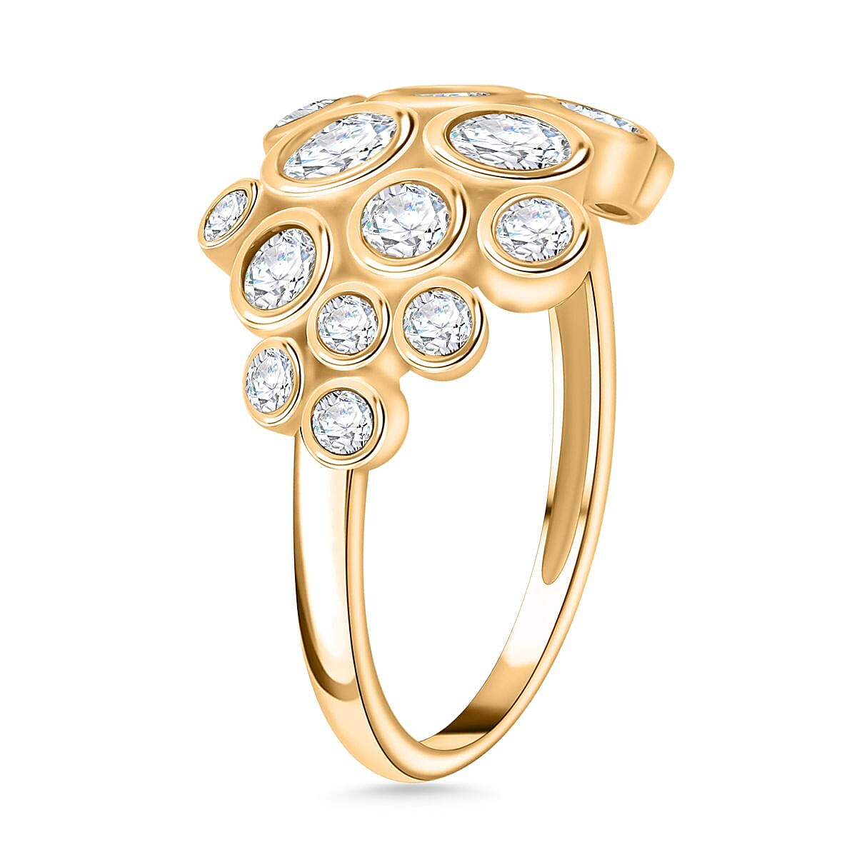 White Cubic Zirconia Ring in 18K Yellow Gold Vermeil Plating Sterling Silver 3.11 Ct.