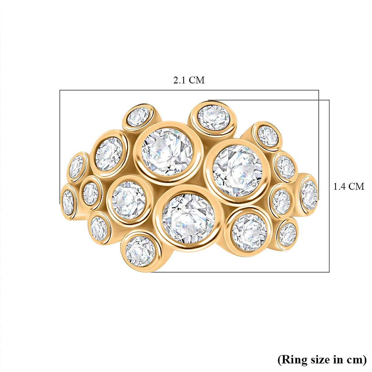 White Cubic Zirconia Ring in 18K Yellow Gold Vermeil Plating Sterling Silver 3.11 Ct.
