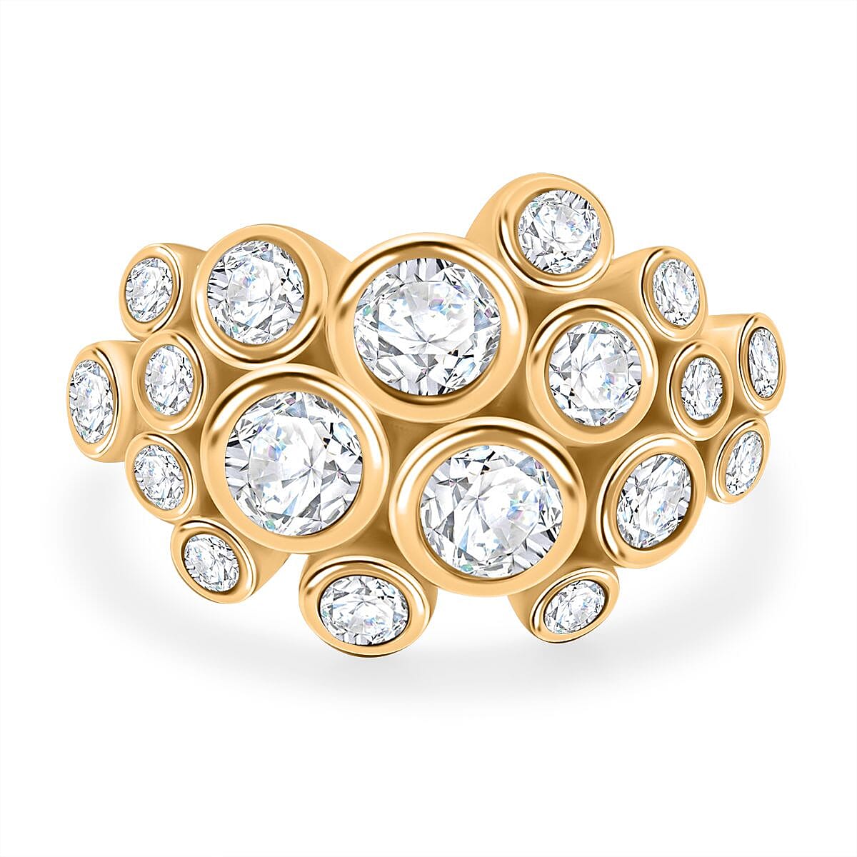 White Cubic Zirconia Ring in 18K Yellow Gold Vermeil Plating Sterling Silver 3.11 Ct.