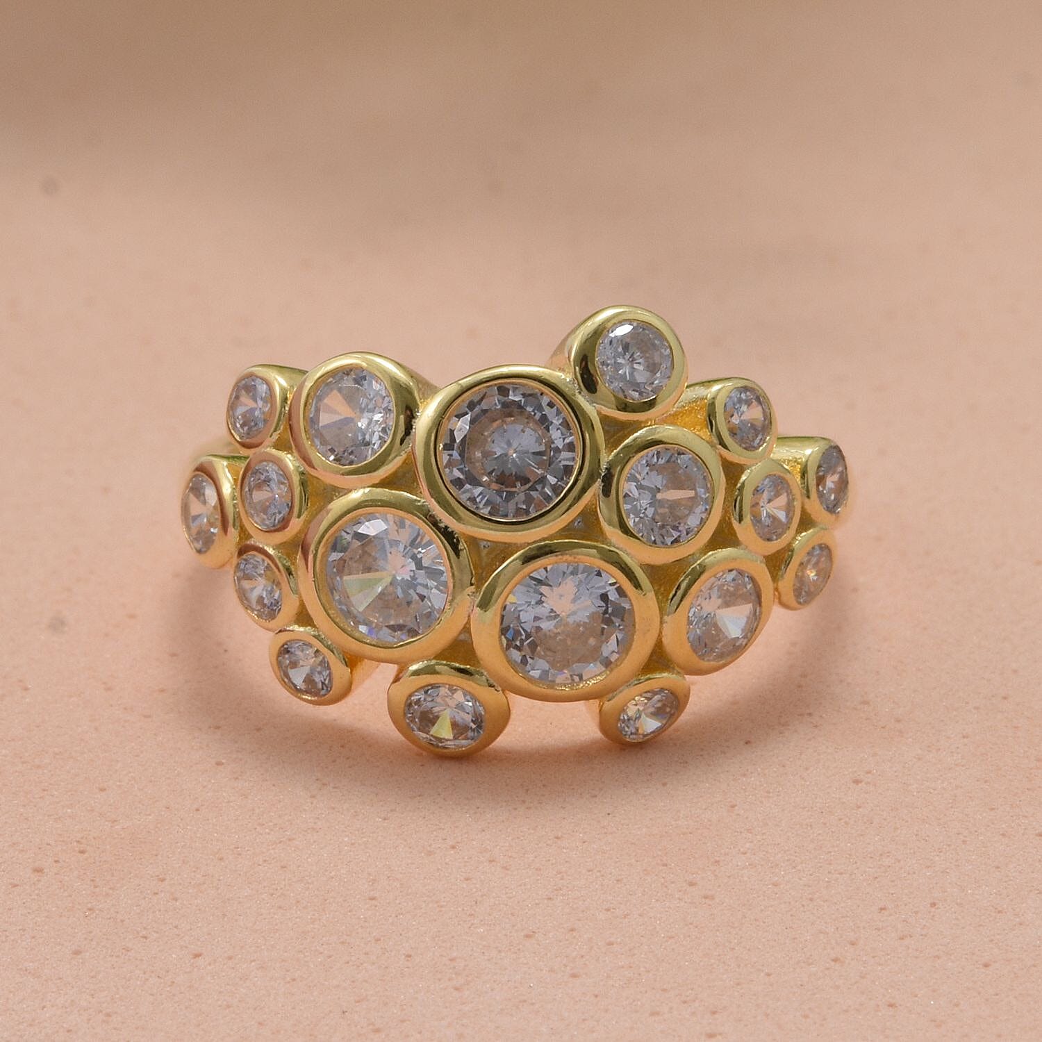 White Cubic Zirconia Ring in 18K Yellow Gold Vermeil Plating Sterling Silver 3.11 Ct.