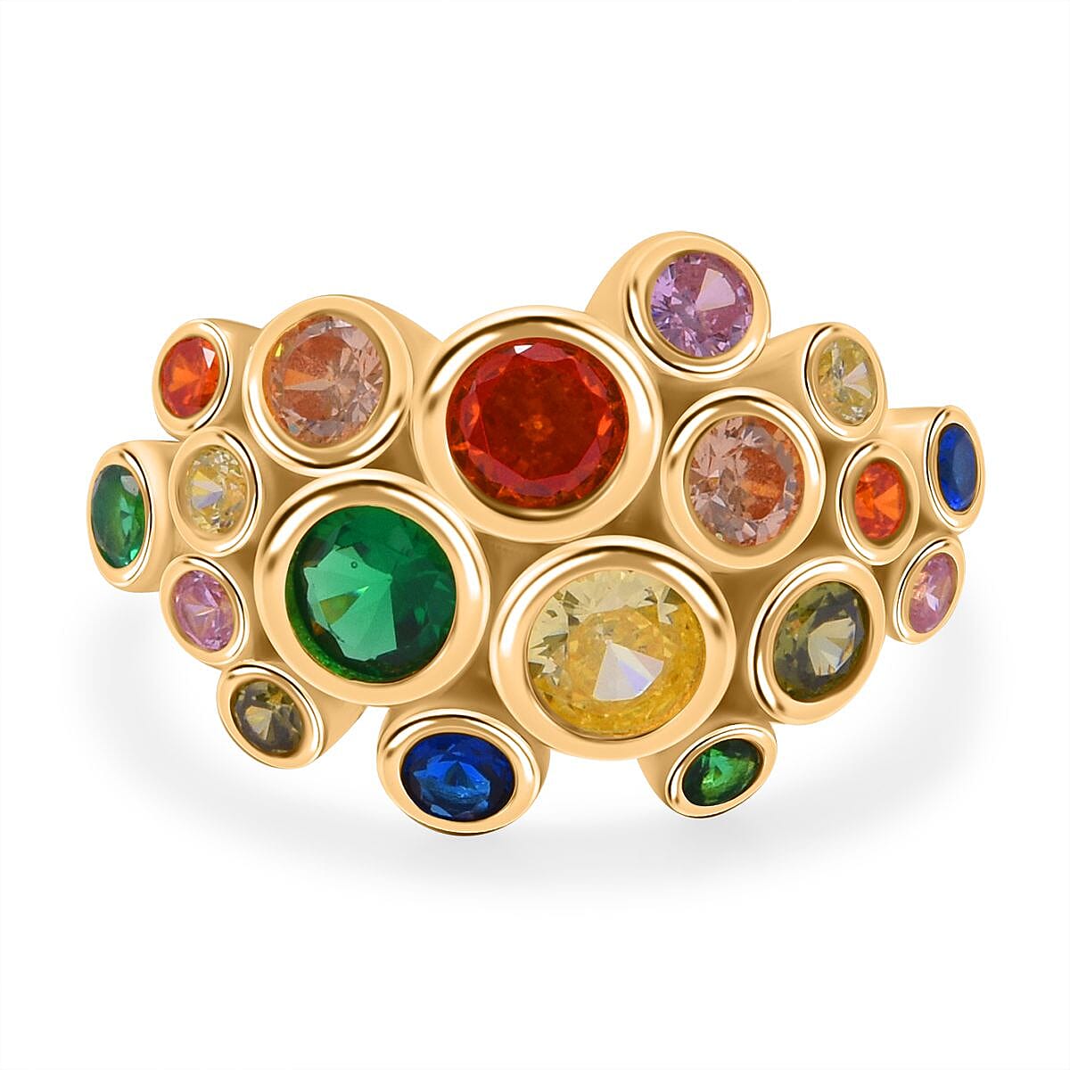 Multi Color Cubic Zirconia Ring in 18K Yellow Gold Vermeil Plating Sterling Silver 3.11 Ct.
