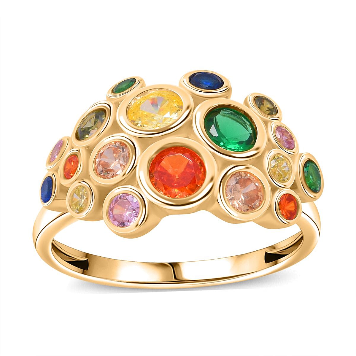 Multi Color Cubic Zirconia Ring in 18K Yellow Gold Vermeil Plating Sterling Silver 3.11 Ct.