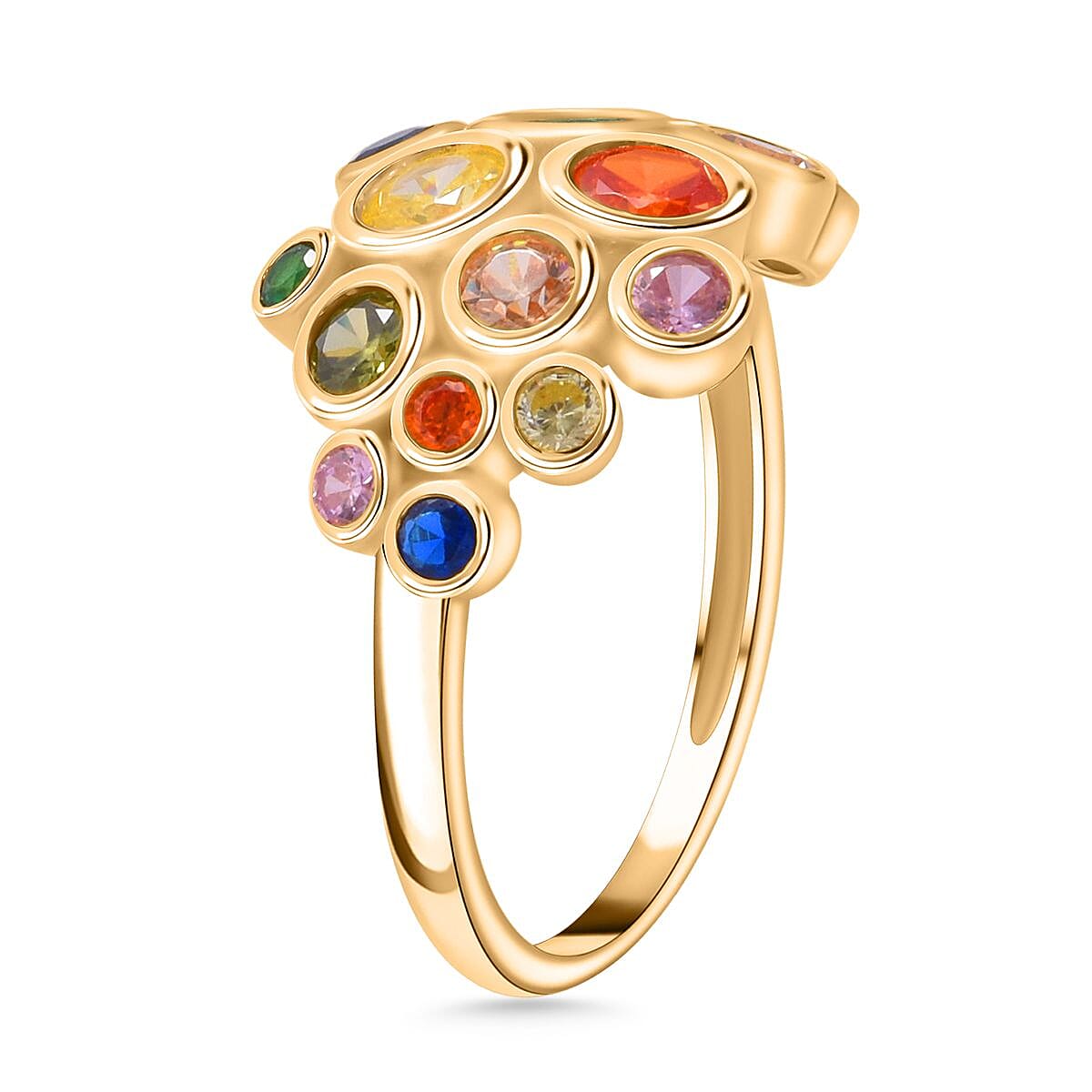 Multi Color Cubic Zirconia Ring in 18K Yellow Gold Vermeil Plating Sterling Silver 3.11 Ct.