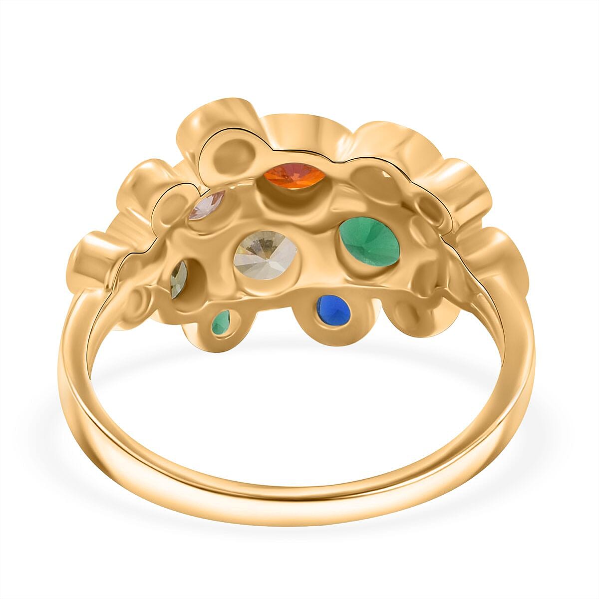 Multi Color Cubic Zirconia Ring in 18K Yellow Gold Vermeil Plating Sterling Silver 3.11 Ct.