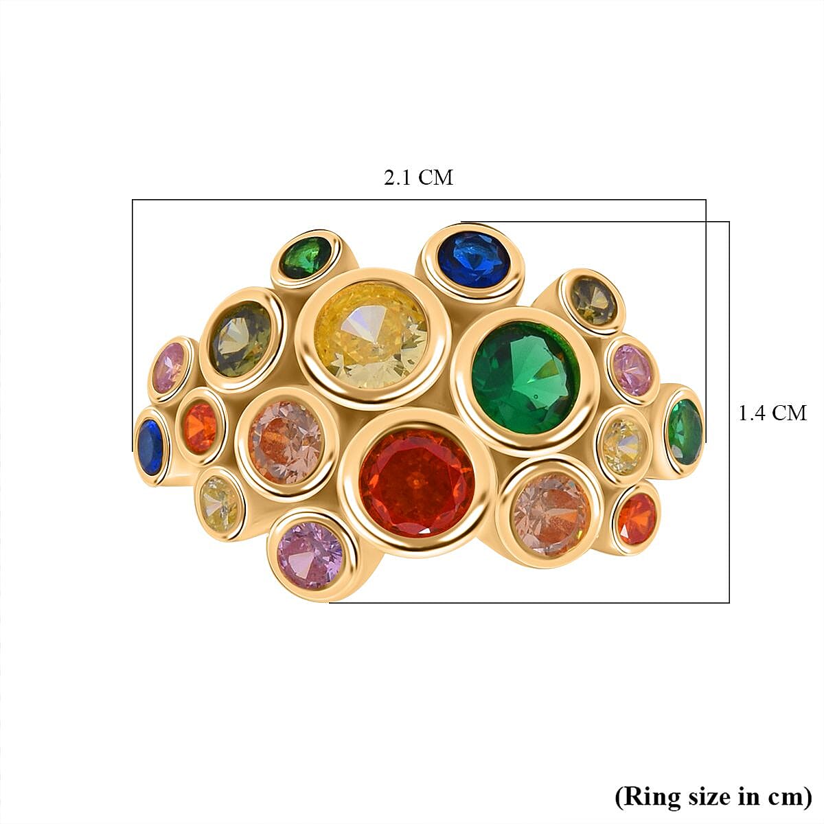 Multi Color Cubic Zirconia Ring in 18K Yellow Gold Vermeil Plating Sterling Silver 3.11 Ct.