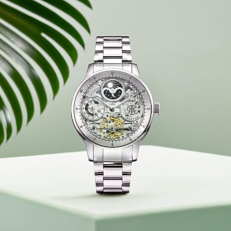 Trenton The Jazz Automatic Movt. 5ATM WR Silver Dial Mens Watch with Stainless Steel Bracelet in Silver Tone