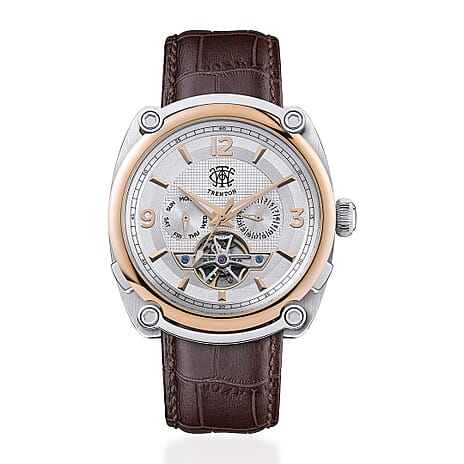 New Collection - Trenton The Michigan Automatic Movt. 5ATM WR Silver Dial Mens Watch with Brown Leather Strap