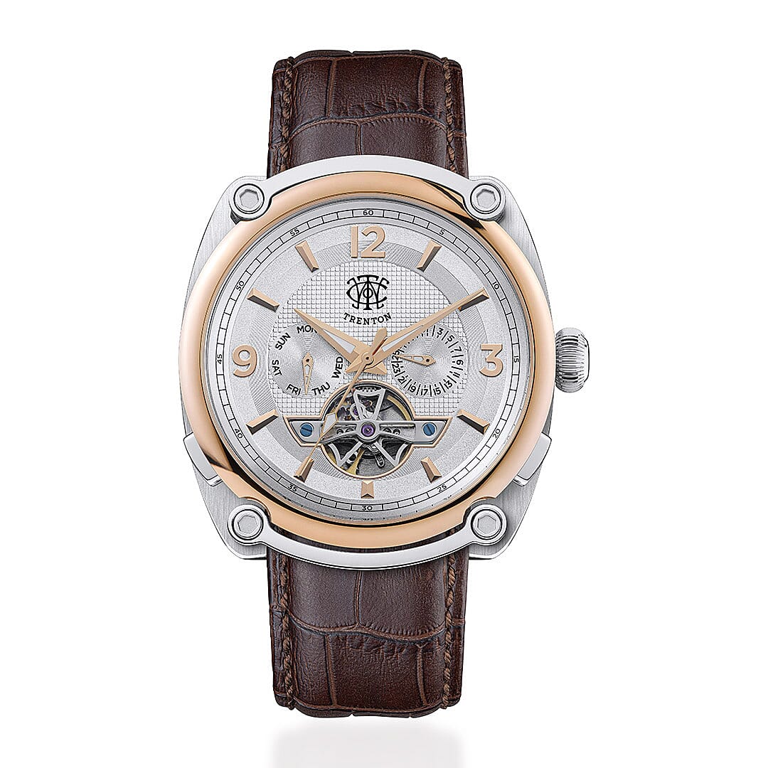 Mens Trenton The Michigan Automatic Open Heart Watch with a Brown Leather Strap