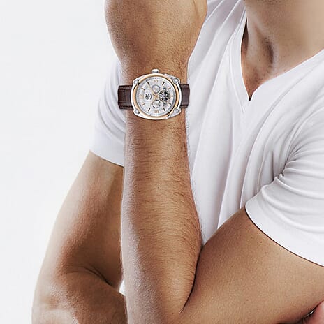 Trenton The Michigan Automatic Movt. 5ATM WR Silver Dial Mens Watch with Brown Leather Strap with Complimentary Gammon EDP