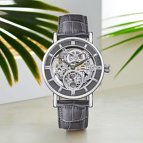 Trenton The Herald Automatic Movt. 5ATM WR Silver Dial Mens Watch with Grey Leather Strap