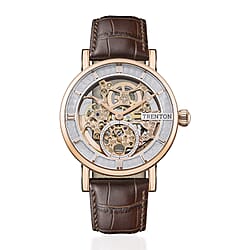 Trenton The Herald Automatic Watch with Silver Skeleton Dial and Leather Strap