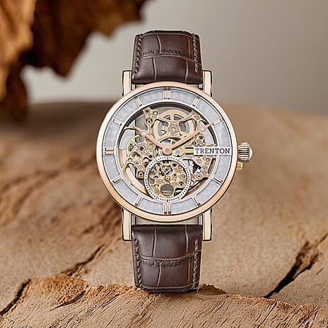 Trenton The Herald Automatic Movt. 5ATM WR Silver Dial Mens Watch with Brown Leather Strap