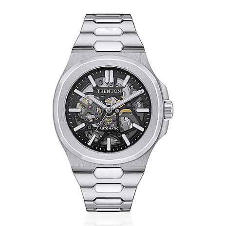 New Collection - Trenton The Catalina Automatic Mens Watch with Black Skeleton Dial and Stainless Steel Bracelet