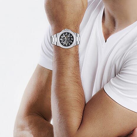 New Collection - Trenton The Catalina Automatic Mens Watch with Black Skeleton Dial and Stainless Steel Bracelet