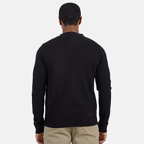 BRAVESOUL Mens Classic Wood Button-Up Y-Neck Cardigan (Size S) - Jet Black