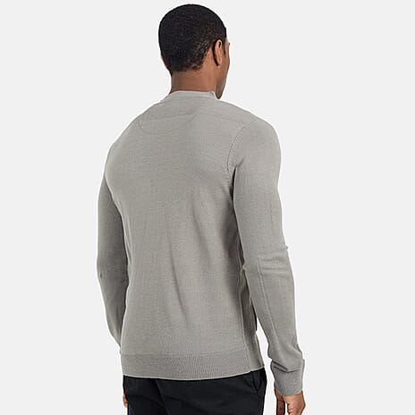 BRAVESOUL Mens Classic Wood Button-Up V-Neck Cardigan (Size M) - Solid Grey