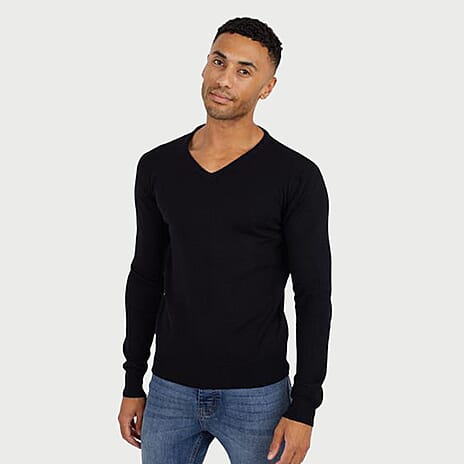 Brave Soul Mens V Neck Knitted Jumper - Jet Black