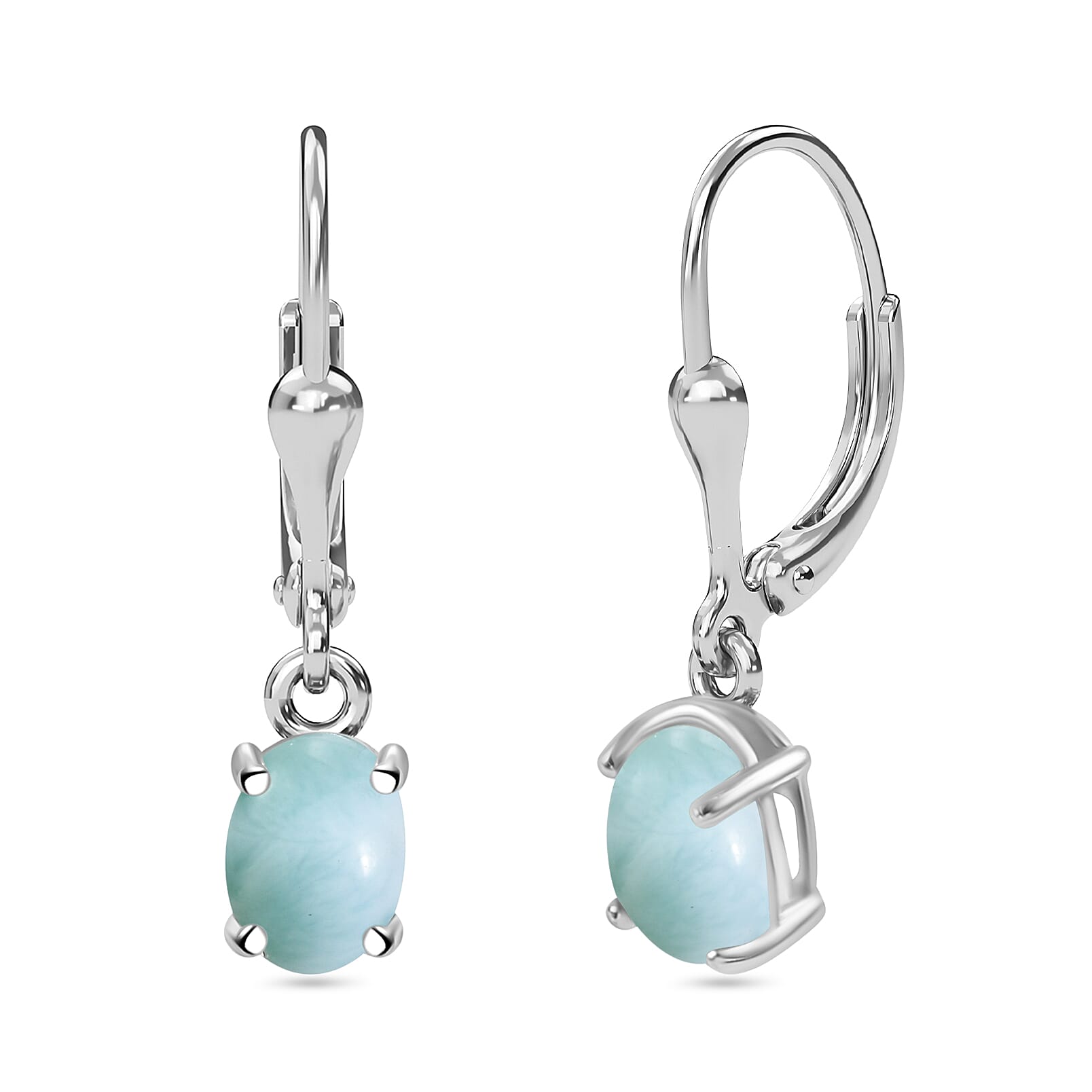 Natural Teal Green Larimar Earring With Lever Back in Platinum Overlay Sterling Silver 2.55 Ct.