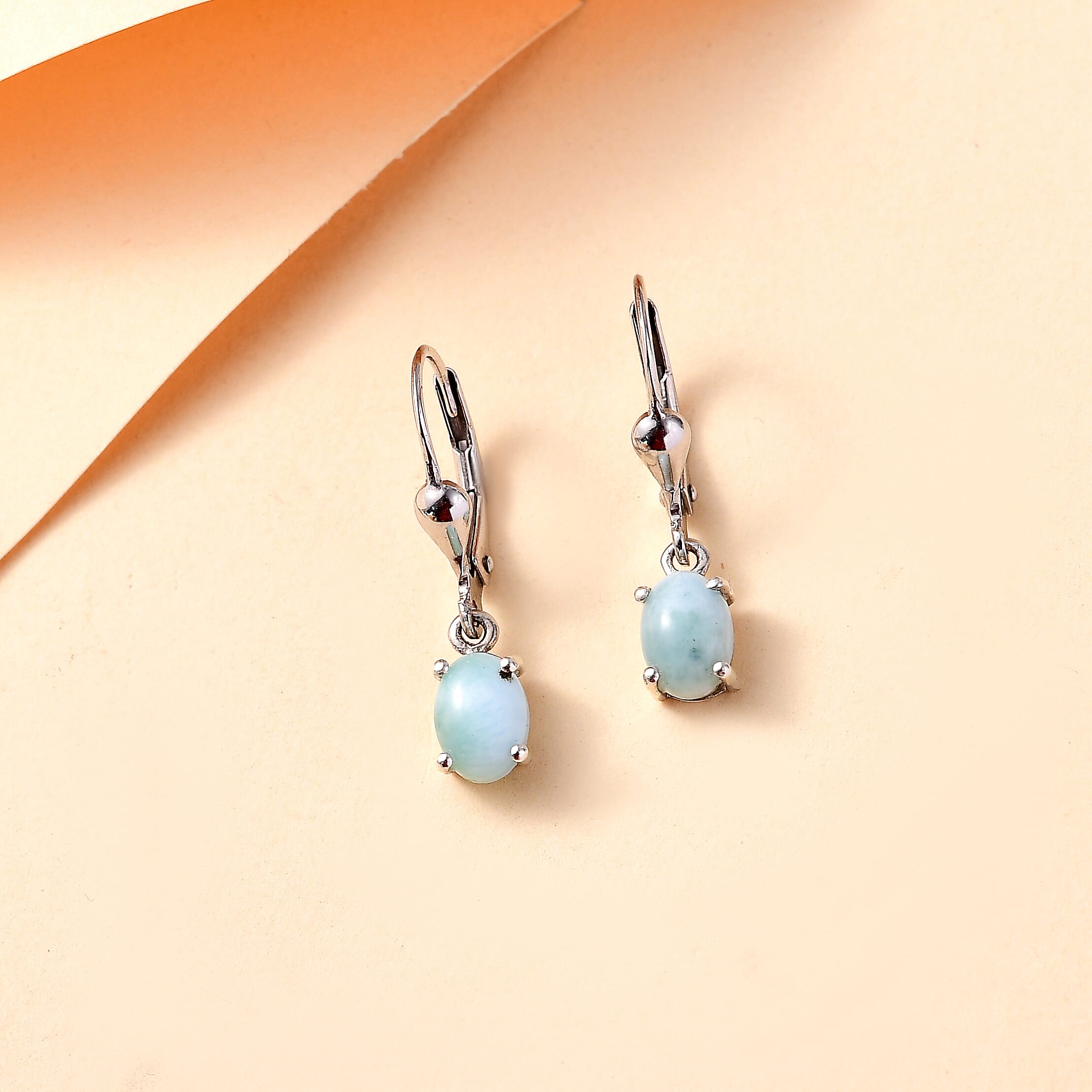 Natural Teal Green Larimar Earring With Lever Back in Platinum Overlay Sterling Silver 2.55 Ct.