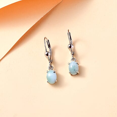 Natural Teal Green Larimar Earring With Lever Back in Platinum Overlay Sterling Silver 2.55 Ct.