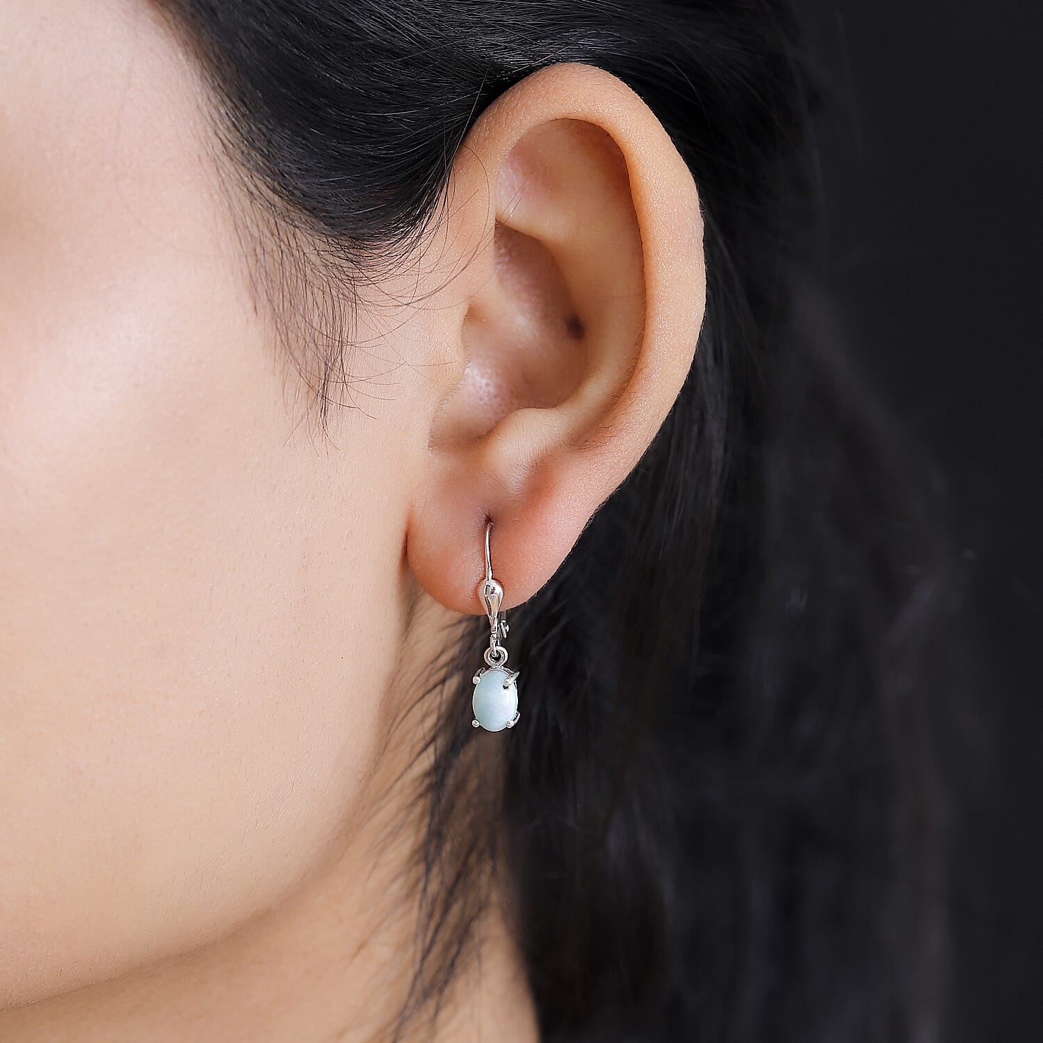 Natural Teal Green Larimar Earring With Lever Back in Platinum Overlay Sterling Silver 2.55 Ct.