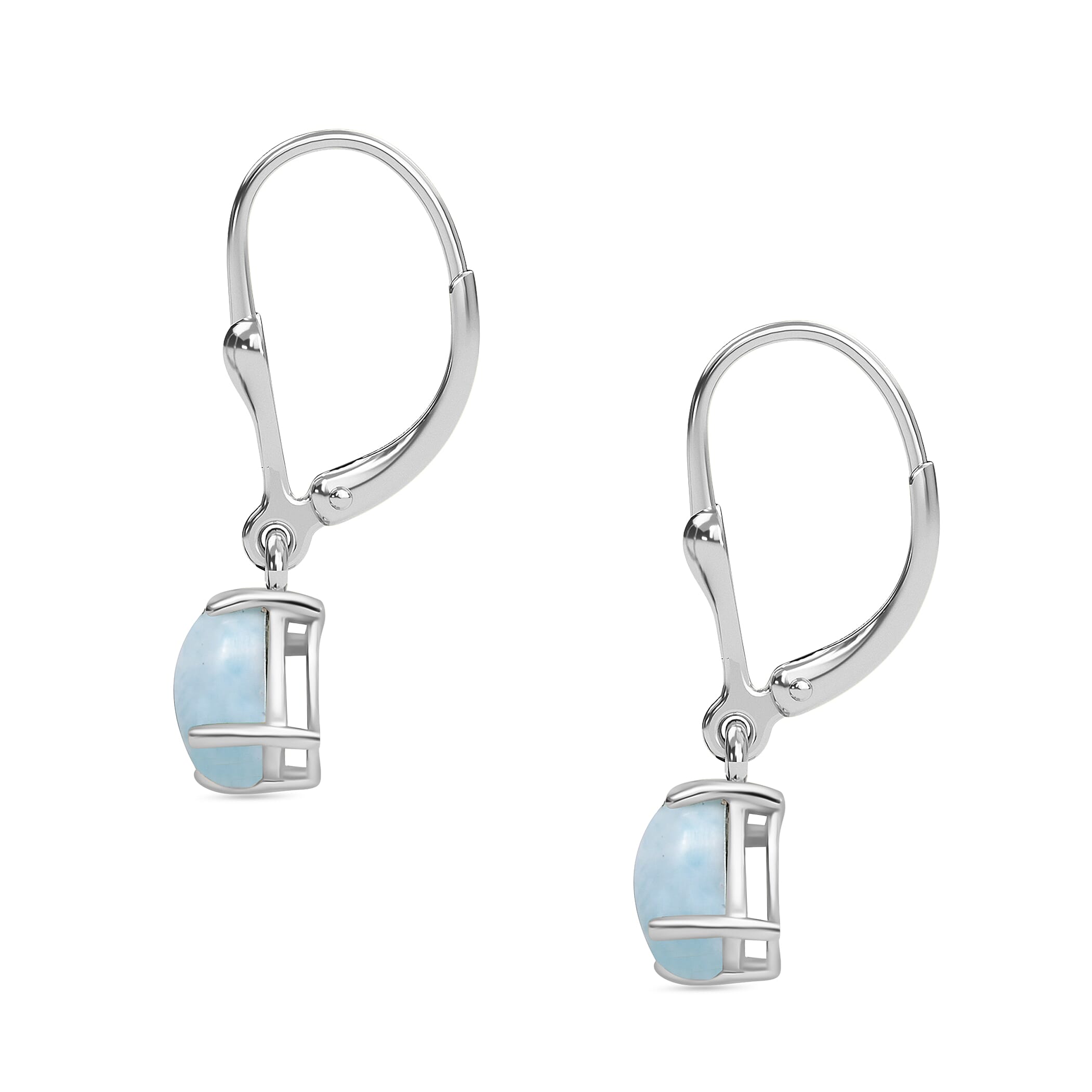 Natural Teal Green Larimar Earring With Lever Back in Platinum Overlay Sterling Silver 2.55 Ct.