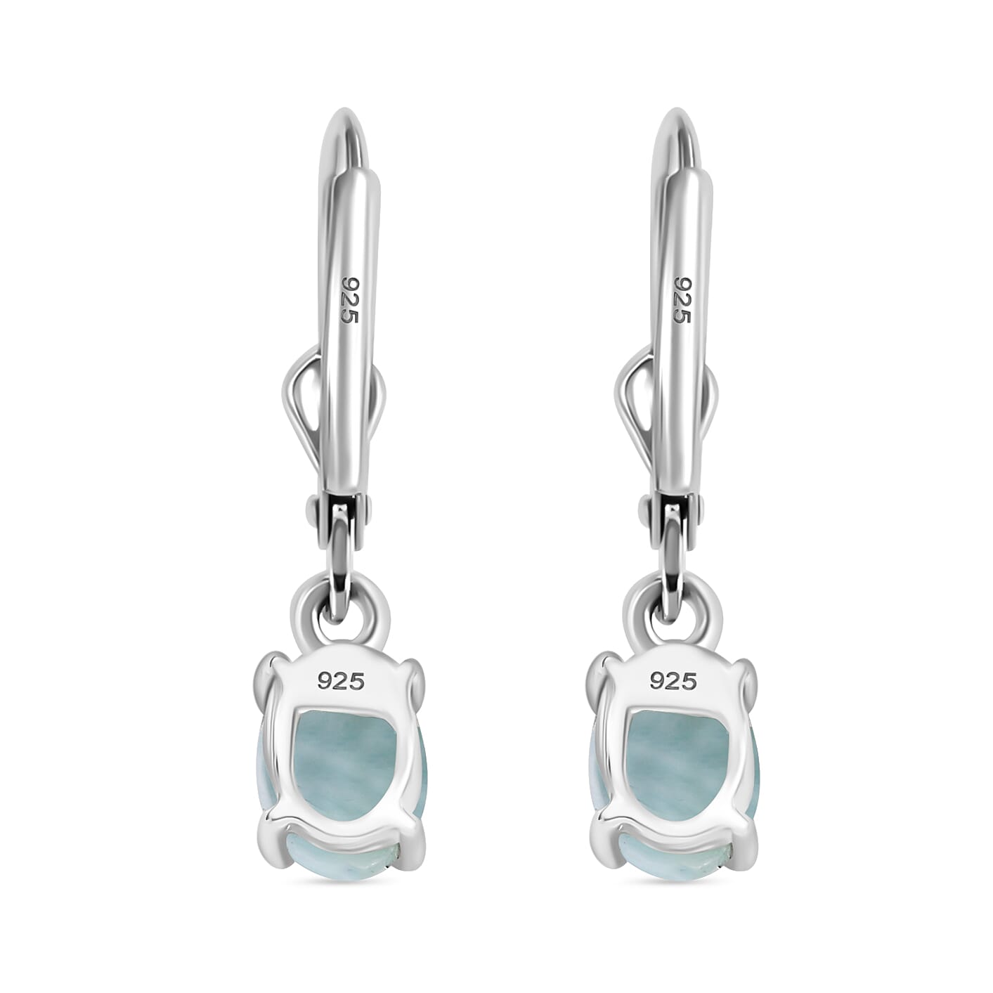 Natural Teal Green Larimar Earring With Lever Back in Platinum Overlay Sterling Silver 2.55 Ct.