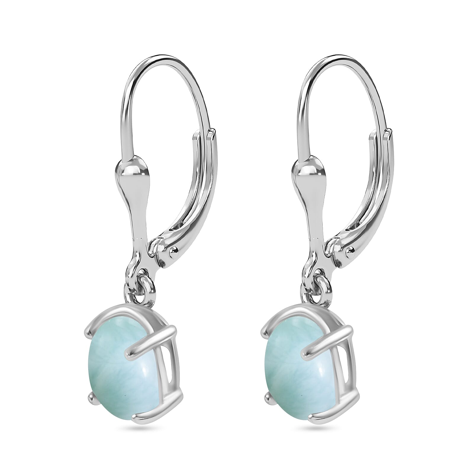 Natural Teal Green Larimar Earring With Lever Back in Platinum Overlay Sterling Silver 2.55 Ct.