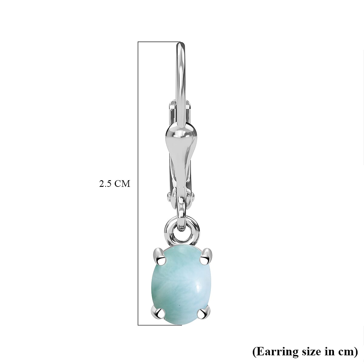 Natural Teal Green Larimar Earring With Lever Back in Platinum Overlay Sterling Silver 2.55 Ct.