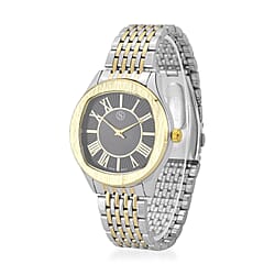 STRADA Japanese Movement Water Resistant Black Sunshine Hydraulic Dial Watch with Two-Tone Stainless Steel Strap