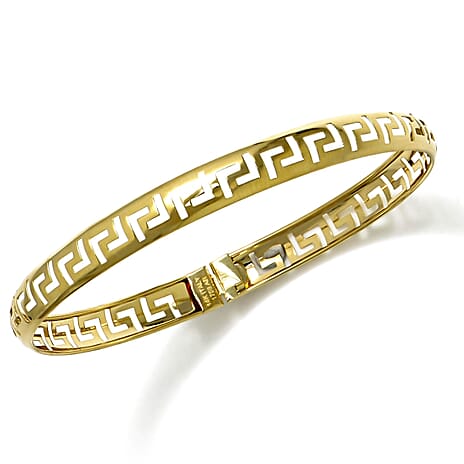 Maestro Collection  - 9K Yellow Gold Greek Key Design Bangle With Clasp Lock (Size 7.5)