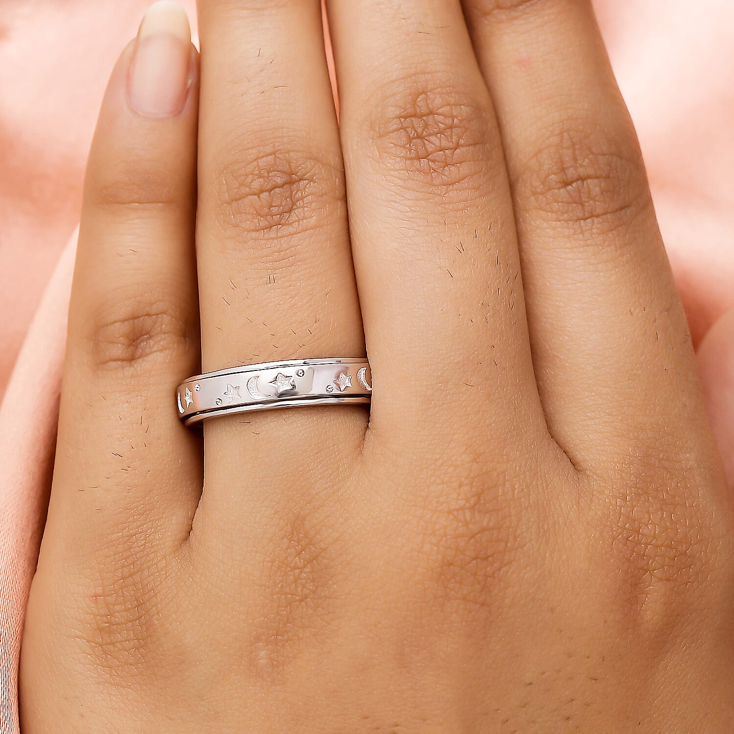 Rhodium Overlay Sterling Silver Band Ring
