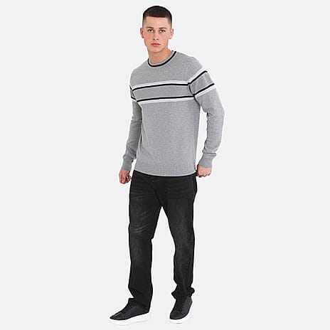 BRAVESOUL Mens Crew Neck Jumper With Structure Knit Panels (Size L) - Grey