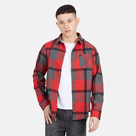 BRAVESOUL Mens Long Sleeve Check Shirt (Size L) - Red