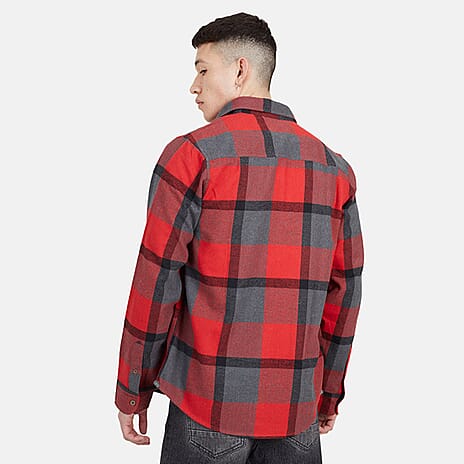 BRAVESOUL Mens Long Sleeve Check Shirt (Size L) - Red