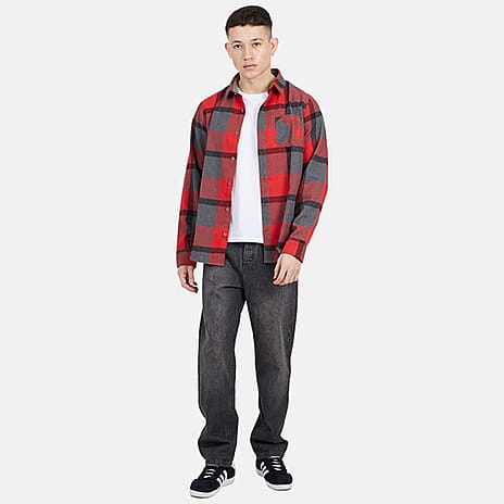 BRAVESOUL Mens Long Sleeve Check Shirt (Size M) - Red