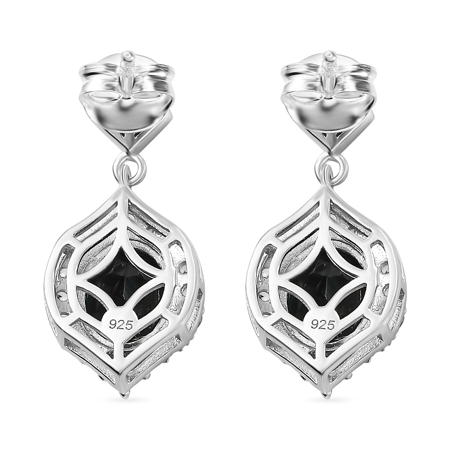 Alexandrite Triplet Quartz, White Zircon & African Amethyst Dangling Earrings with Push Back in Rhodium Overlay Sterling Silver 5.27 Ct.