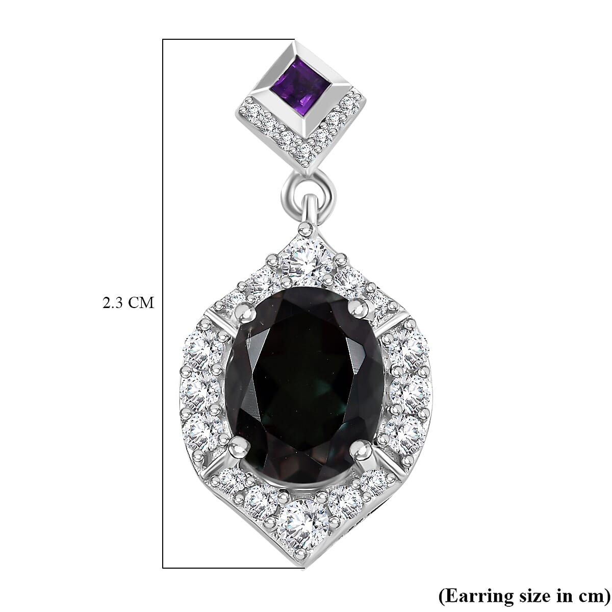 Alexandrite Triplet Quartz, White Zircon & African Amethyst Dangling Earrings with Push Back in Rhodium Overlay Sterling Silver 5.27 Ct.