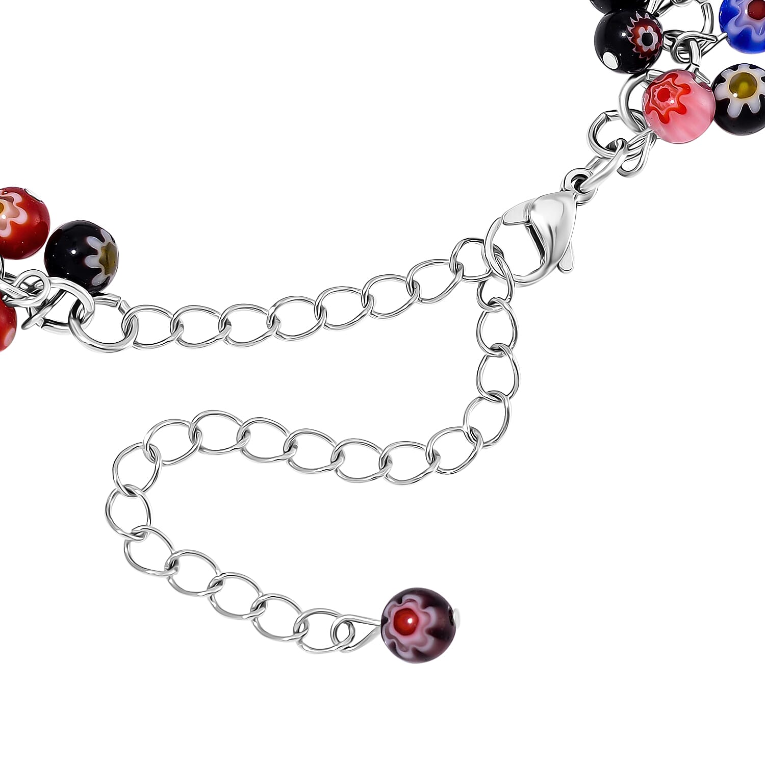 Multi Color Murano Glass Bracelet in White Tone (Size7.5-4 Ext)    60.0 Ct