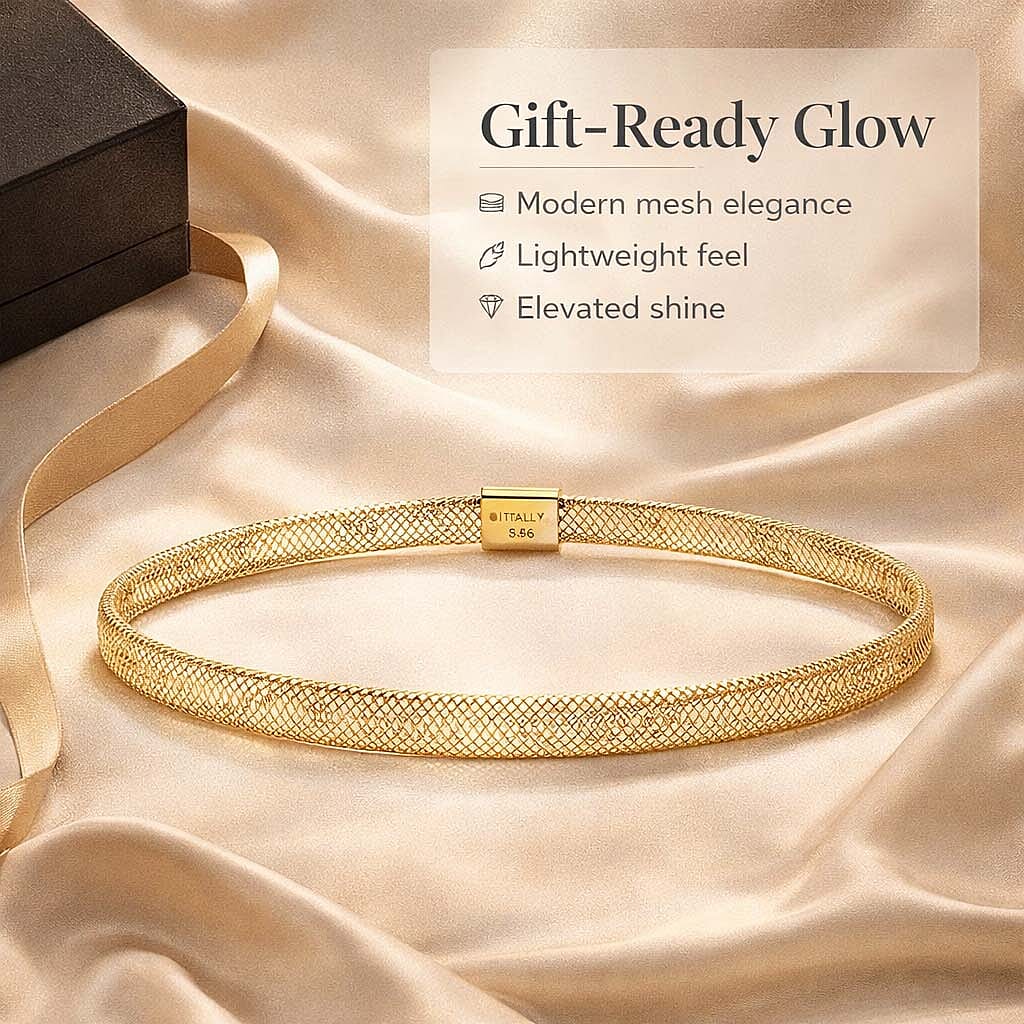 Maestro Collection - 9K Yellow Gold Adjustable Mesh Bangle (Size-7.5)